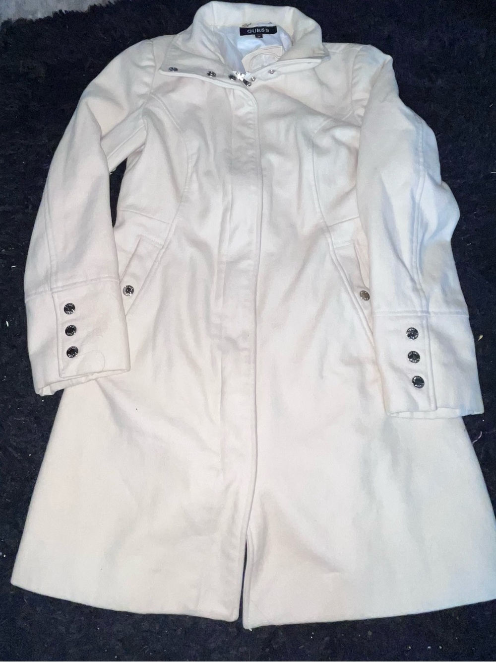 Vintage Guess Cream Trench Coat with Button Cuffs